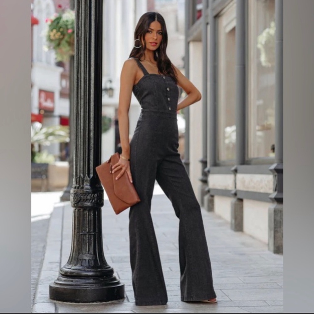 Vici Dolls Black Denim Flare Jumpsuit - Size Medium NWOT